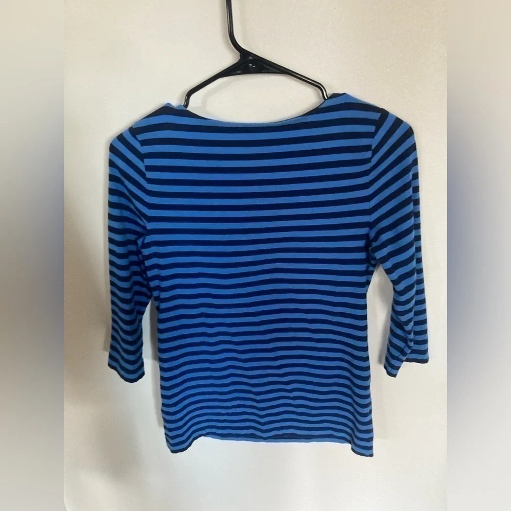 Kate Spade blue & black striped long sleeve top in size small